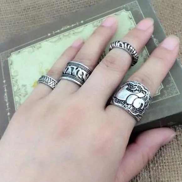 Elephant Silver Midi Ring Set Festival Wear - Picture 2 of 6